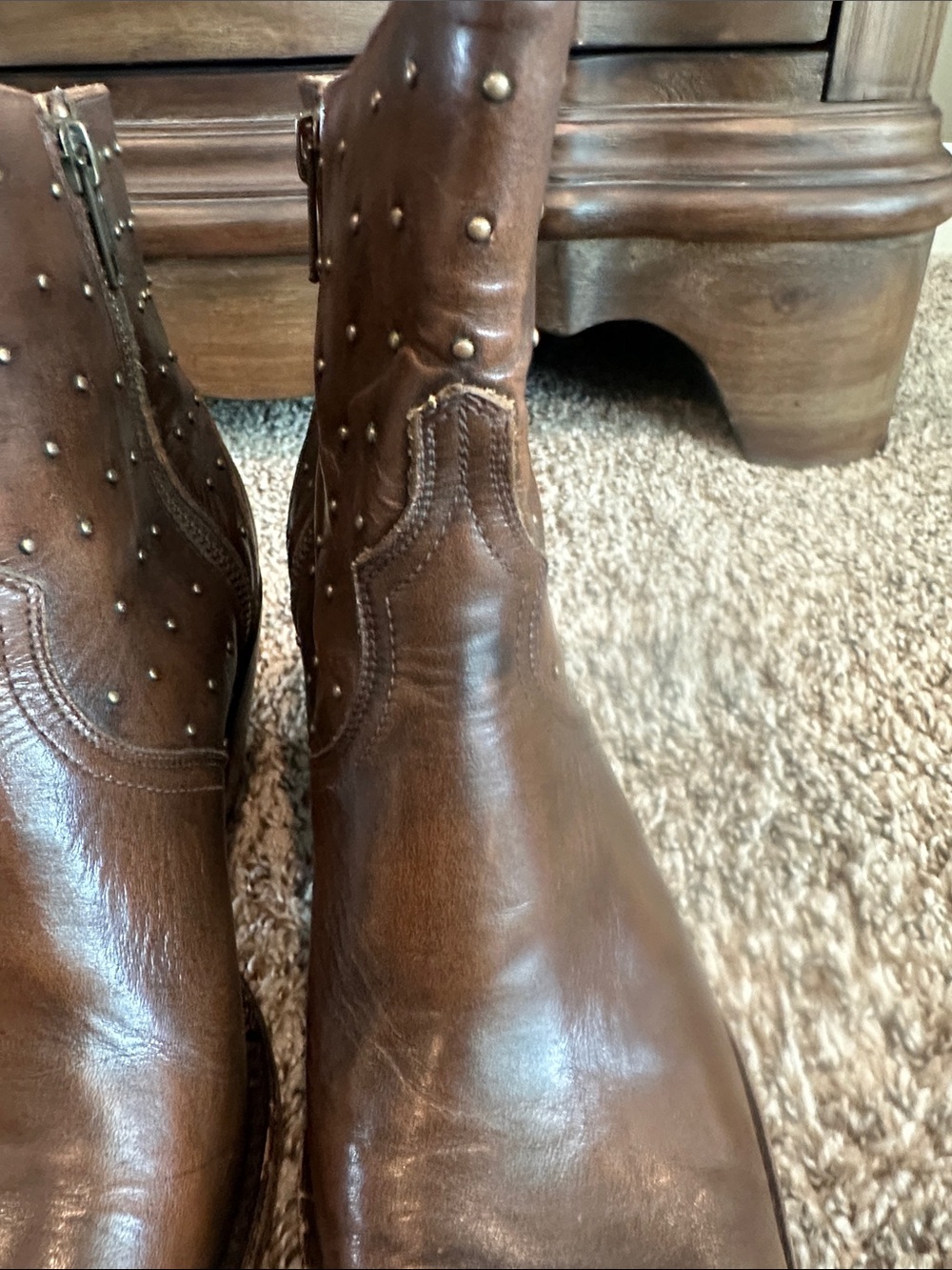 Lucchese Brown Studded Leather Western Ankle Booties - Picture 5 of 16